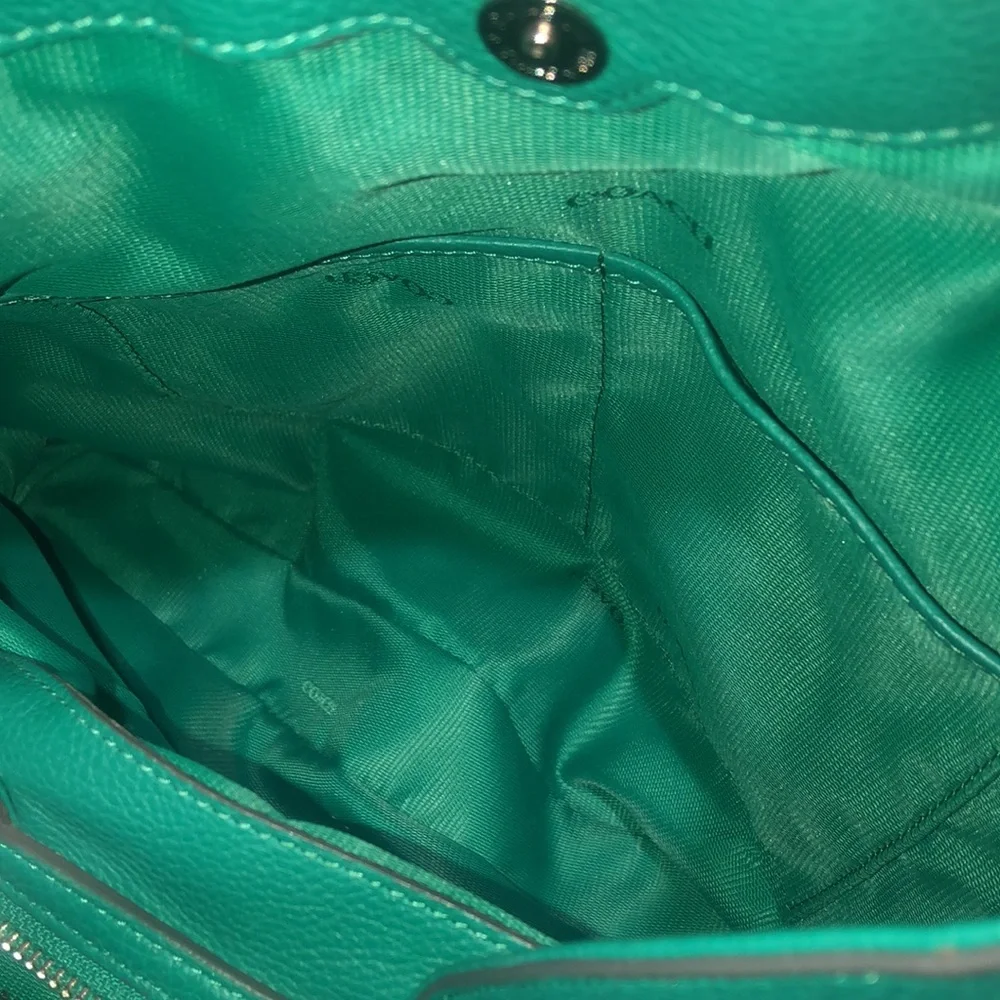 COACH Edie Green Leather Horse and Carriage Embossed Three Section Shoulder Bag